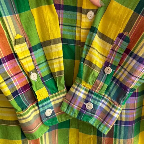 Vintage Polo Ralph Lauren Madras Plaid Buttondown Shirt in Yellow Multi size XL - Picture 7 of 9
